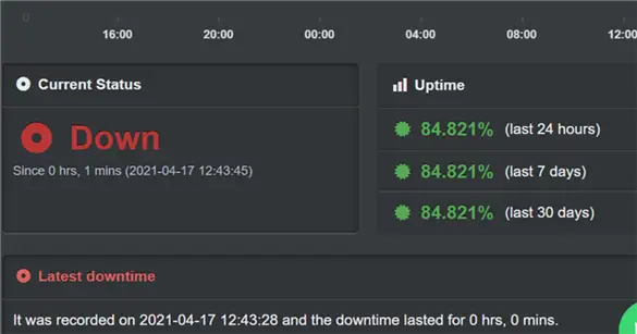 uptime robot dashboard shows a web page is down