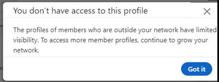 error message saying you cannot access this profile