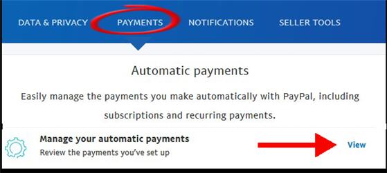 payments tab with higlighted clink to view automatic payments